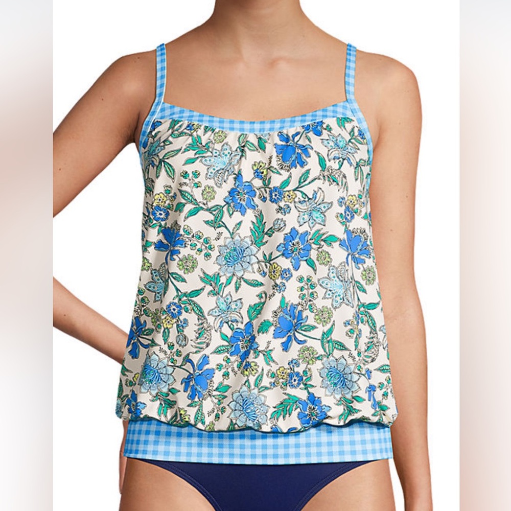 Women's Lands End Chlorine Resistant Blouson Tankini Swimsuit Top